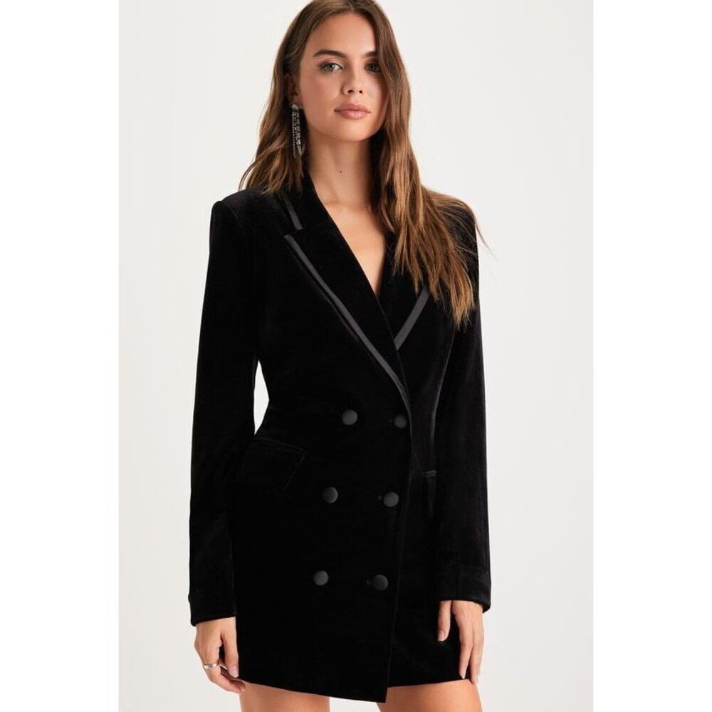 Sophisticated Expression Black Velvet Blazer Dress